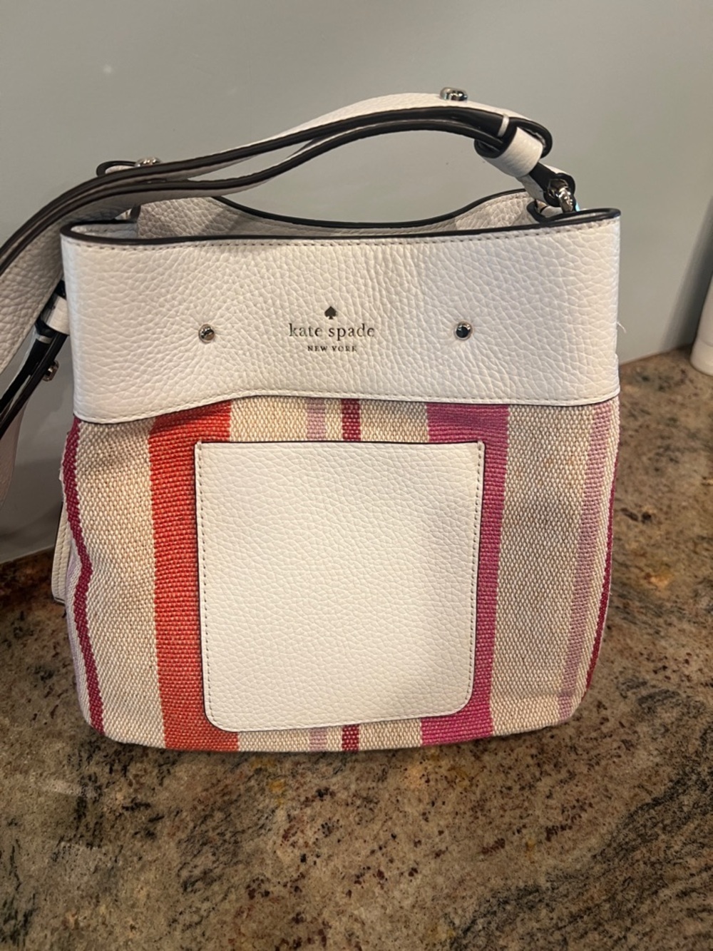 Kate Spade Leather-Trim Striped Bucket Bag NWT - Picture 2 of 7